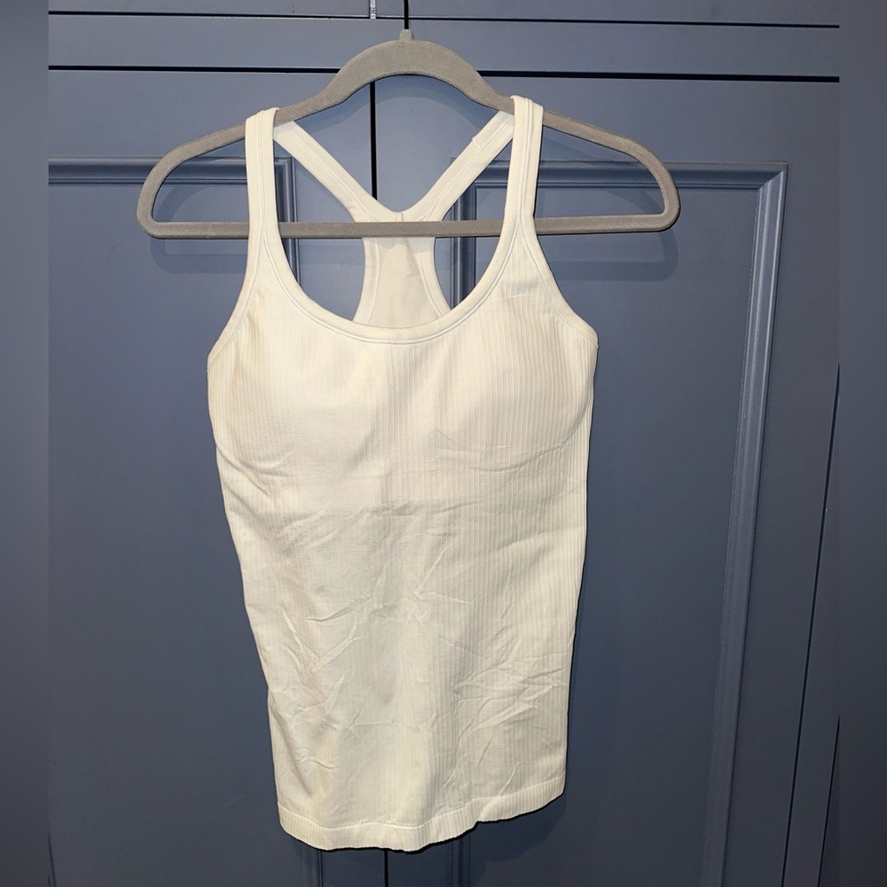 Lululemon tank top white ribbed long length Size 8